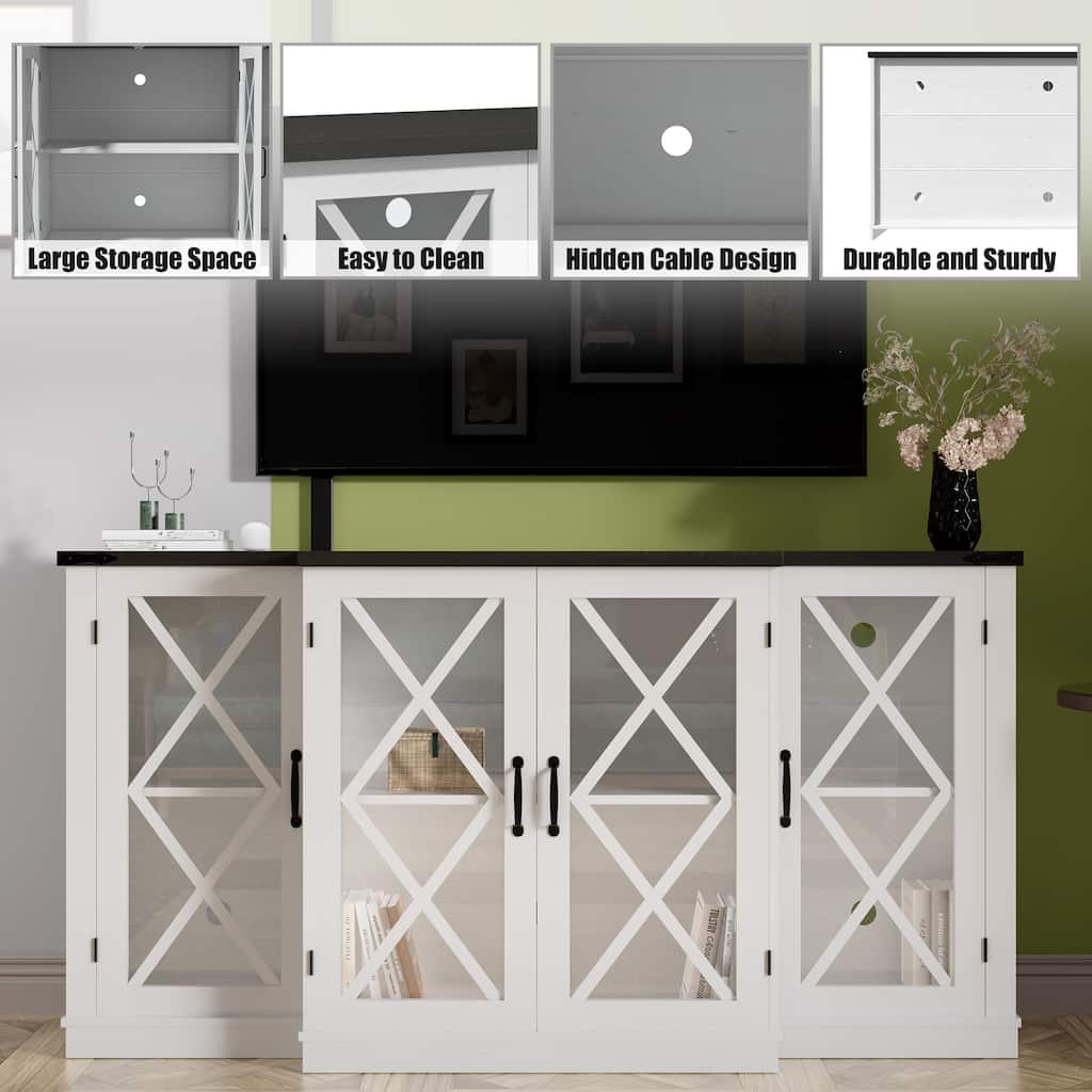 X-Design TV Stand with Barn Doors, Media Console with Wood Storage Cabinet, Entertainment Center with Adjustable Shelves