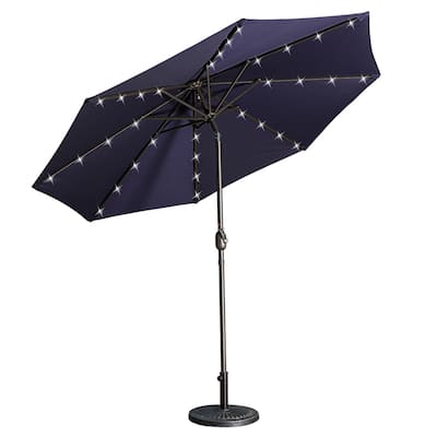 9ft Patio Umbrella Outdoor Market 32 LED Solar Umbrella with Tilt and Crank
