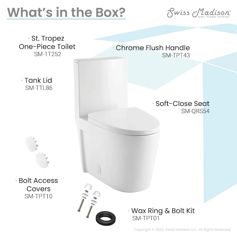 St. Tropez One Piece Elongated Toilet Right Side Flush 1.28 gpf