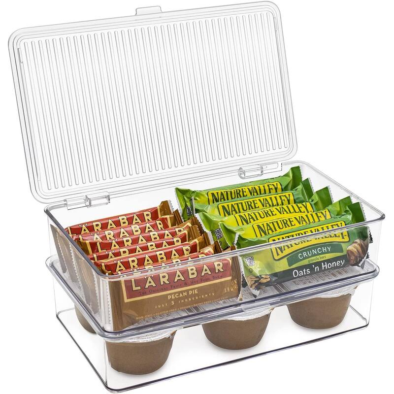 2-Pack Organizer bin with Lids, Kitchen Pantry & Fridge Food Storage Containers