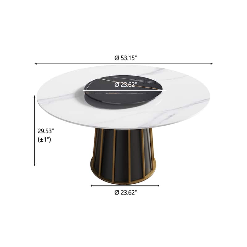 53'' White Sintered Stone Round Dining Table with Lazy Susan - N/A