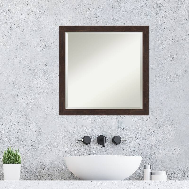 Beveled Wood Bathroom Wall Mirror - Fresco Dark Walnut Frame