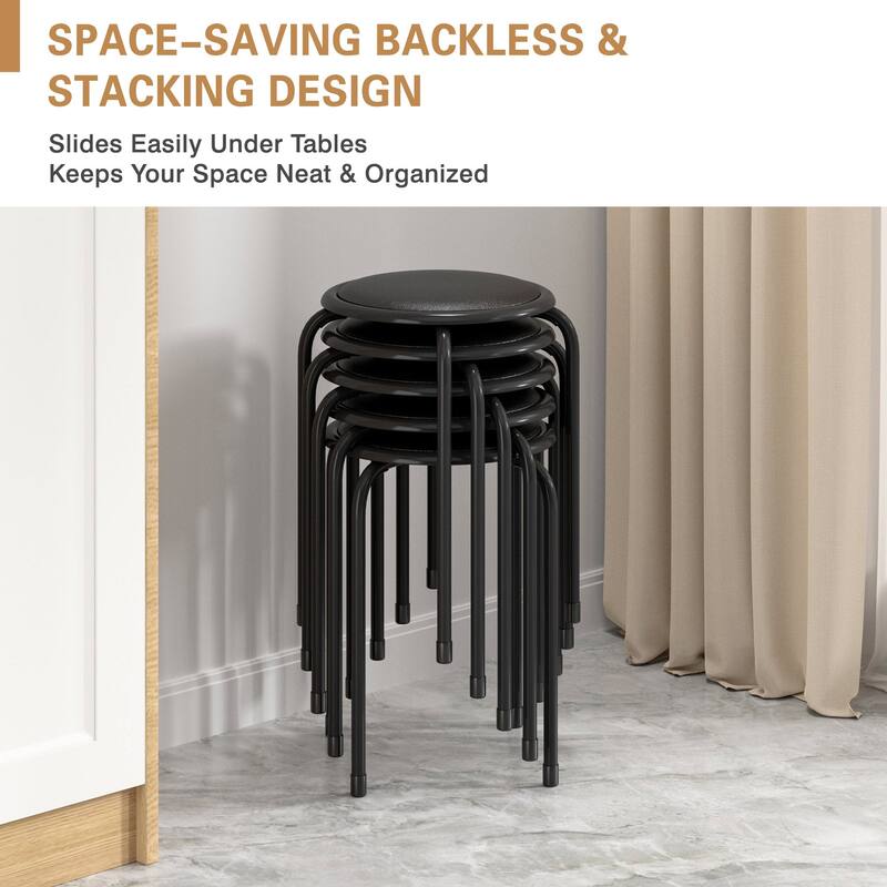 Javlergo Set of 6 Stackable Backless Stools PVC Padded Round Seats with Metal Frame Indoor Outdoor Use for Kitchen Livingroom