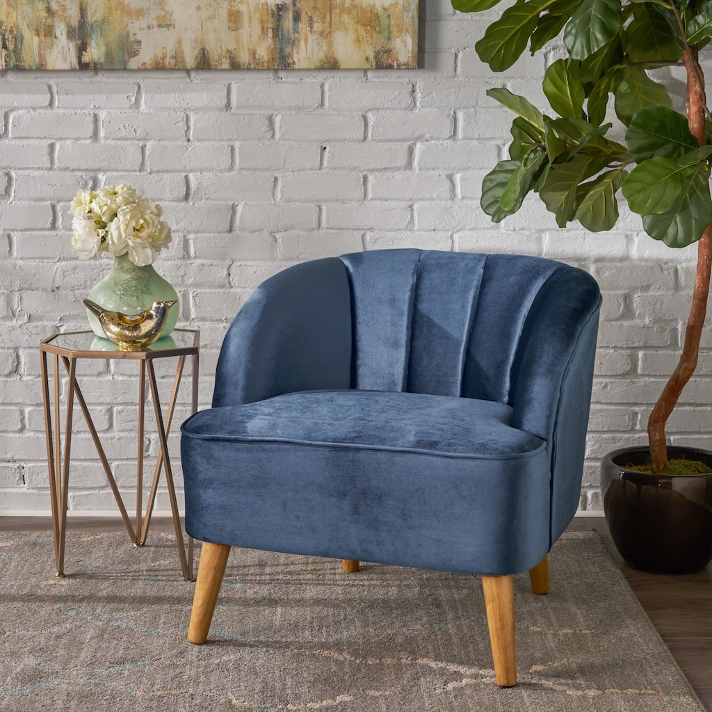 Antique Navy Blue Modern 27.5" Upholstered Club Chair with Rubber Wood Legs for Living Room