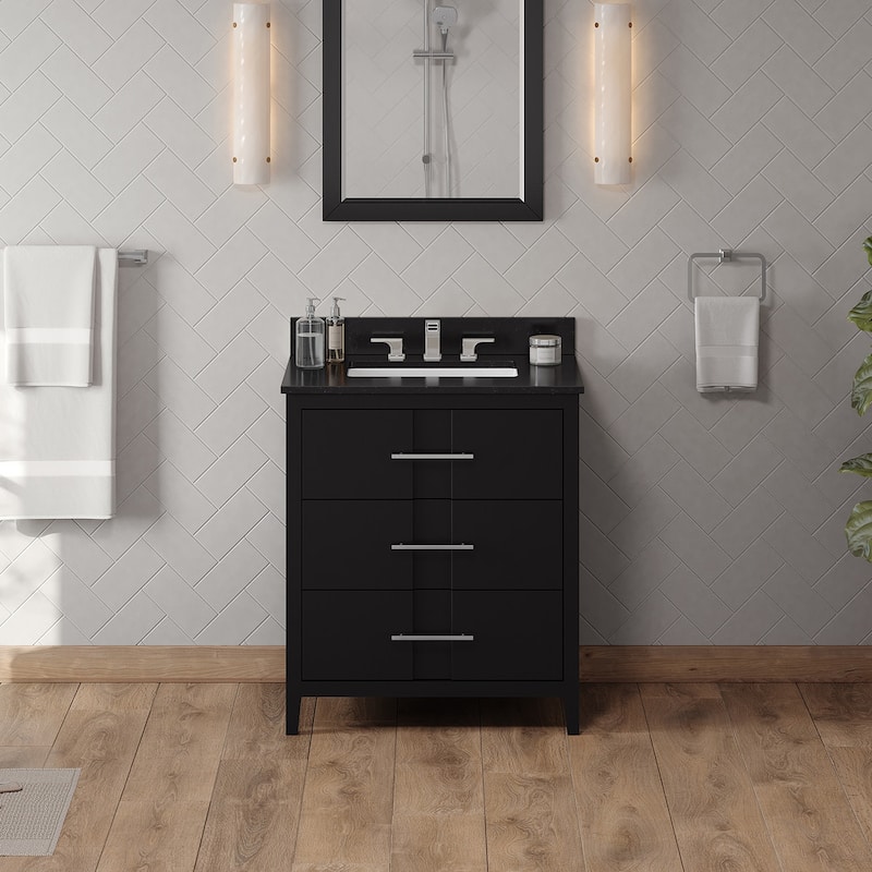 Jeffrey Alexander VKITKAT30R-GRANITE Katara 30" Free Standing Vanity - Black / Black - Anthracite Finish