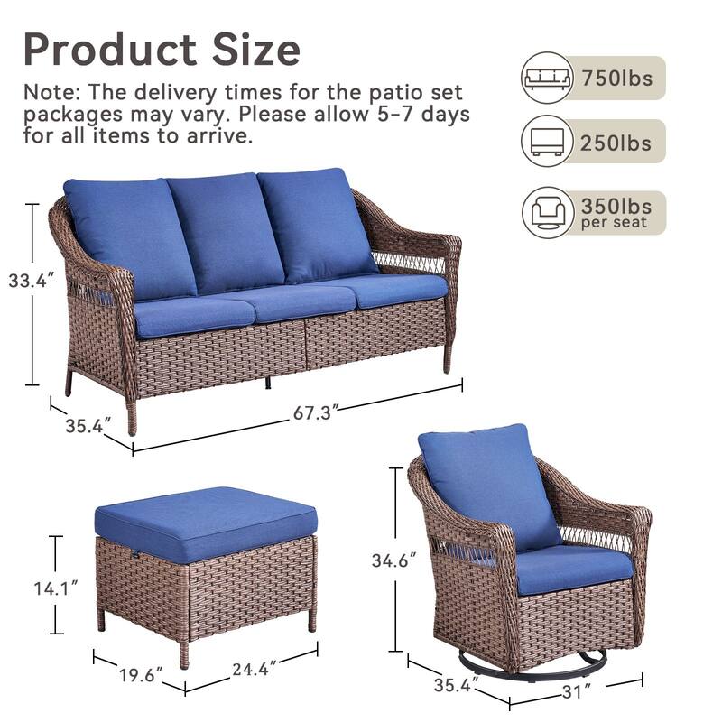 Pocassy Sofa Swivel Chair, Ottoman Patio Funiture Set