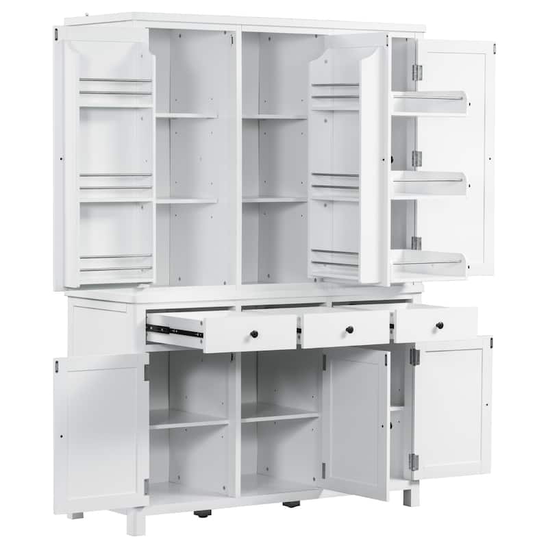 75" Farmhouse Kitchen Pantry Cabinet with Door Shelves, Large Freestanding Cupboard with Pull-Out Trays - White