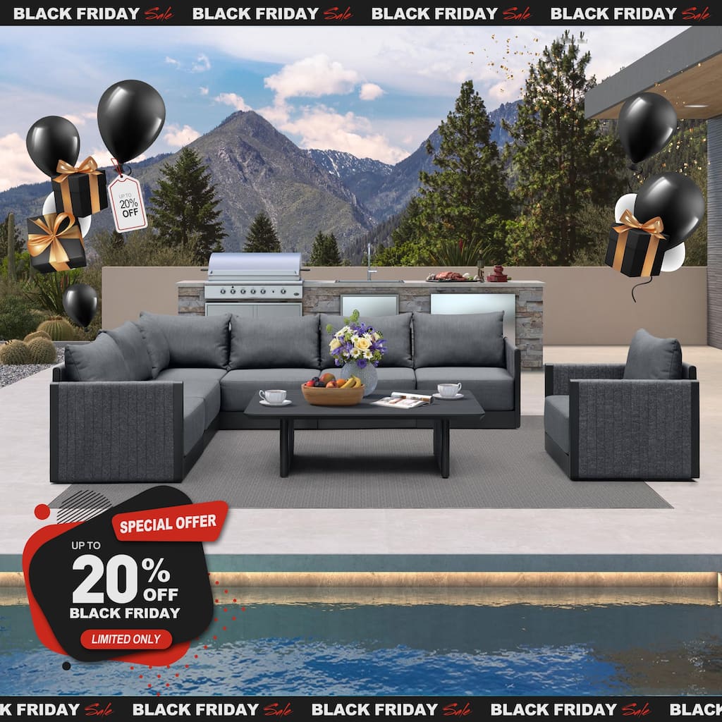 PURPLE LEAF Sanori Patio Conversation Set with Grey Ottoman and Cushion Patio Sofas Sectional Set for Poolside Graden