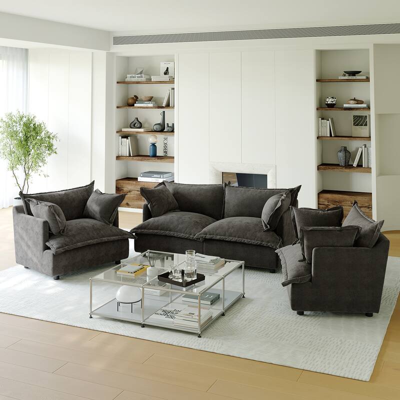 Comfy Cloud Oversized Chenille Modular Sectional Sofa Armchair Set - Dark Grey