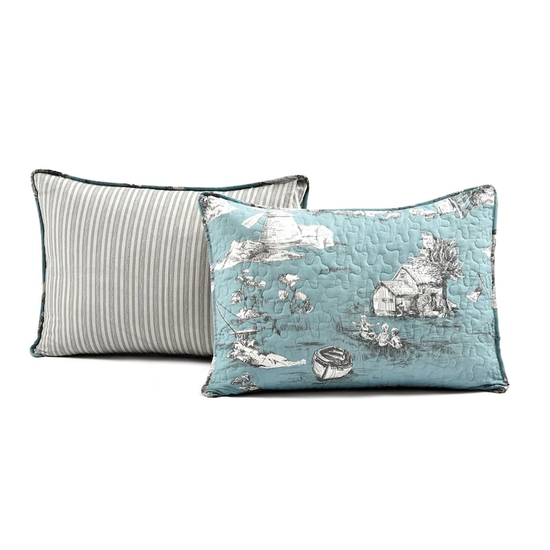 Lush Decor French Country Toile Cotton Reversible 3 Piece Quilt Set