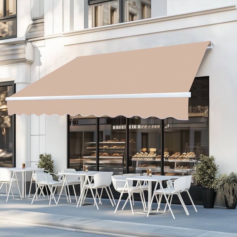 Retractable Outdoor Awning with Adjustable Slope Polyester Canopy Aluminum and Steel Frame Weather Resistant