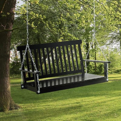 Outsunny 2-Seater Hanging Porch Swing Outdoor Patio Swing Chair Seat with Slatted Build and Chains - N/A