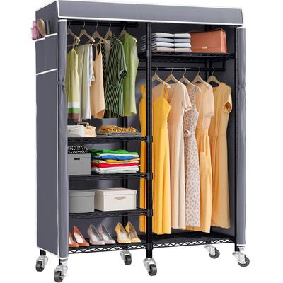 R4C Rolling Garment Rack 6 Tiers Adjustable Heavy Duty Portable Clothes Rack with Rods & Cover, Lockable Wheels, Max Load 620lbs