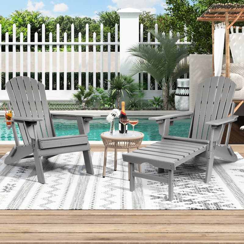 Vrakae Folding and Adjustable Adirondack Chair with Ottoman - Grey