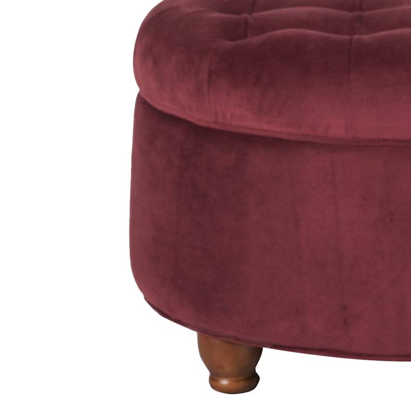 Red Velvet Wooden Ottoman Featuring Tufted Lift-Off Lid Storage - Elegant Piece