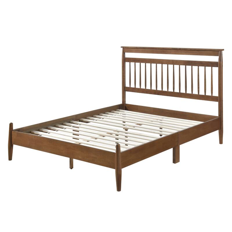 Full Size Chestnut Finish Wood Platform Bed with Transitional Design, Bed in a Box