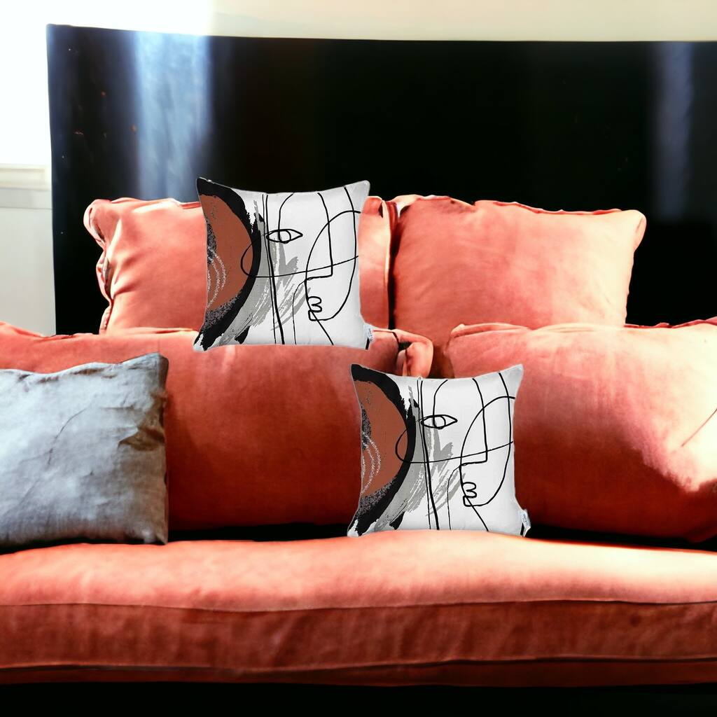 HomeRoots Set of Two 18" X 18" Gray and Black Abstract Polyester Zippered Pillow