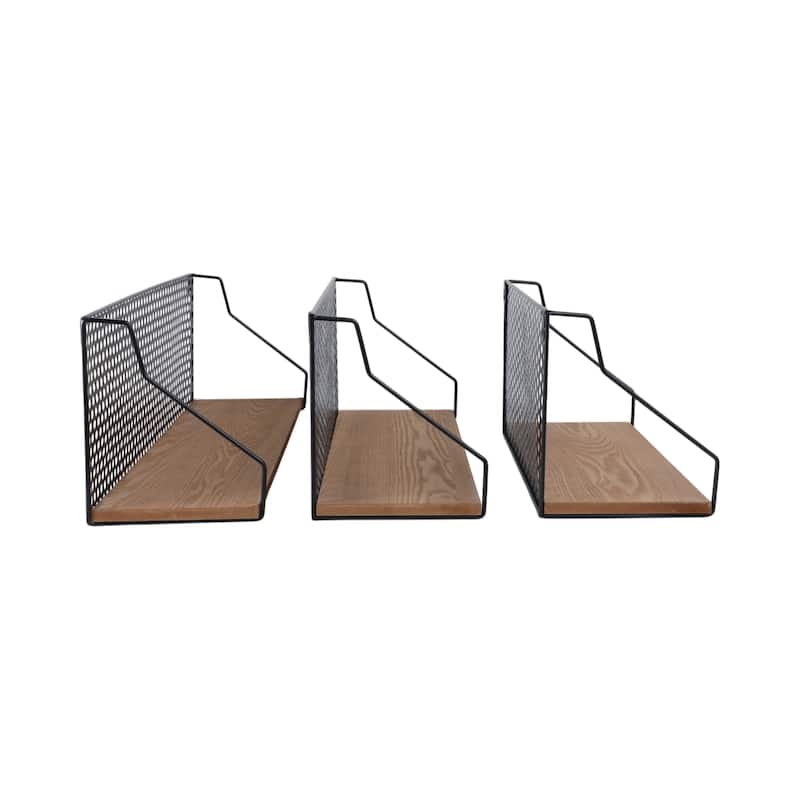 Metal Wood Rectangular Wall Shelf Set - Brown, 16/20/24" - 24.0"