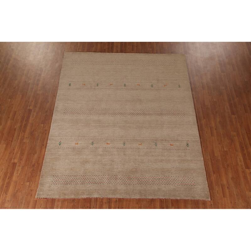 Light Brown Gabbeh Area Rug Wool Carpet - 8'1"x 9'9"
