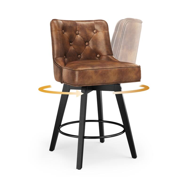 Modern 26 in. Counter Height Stool Upholstered Set of 3 Free Swivel Bar Stools with Back