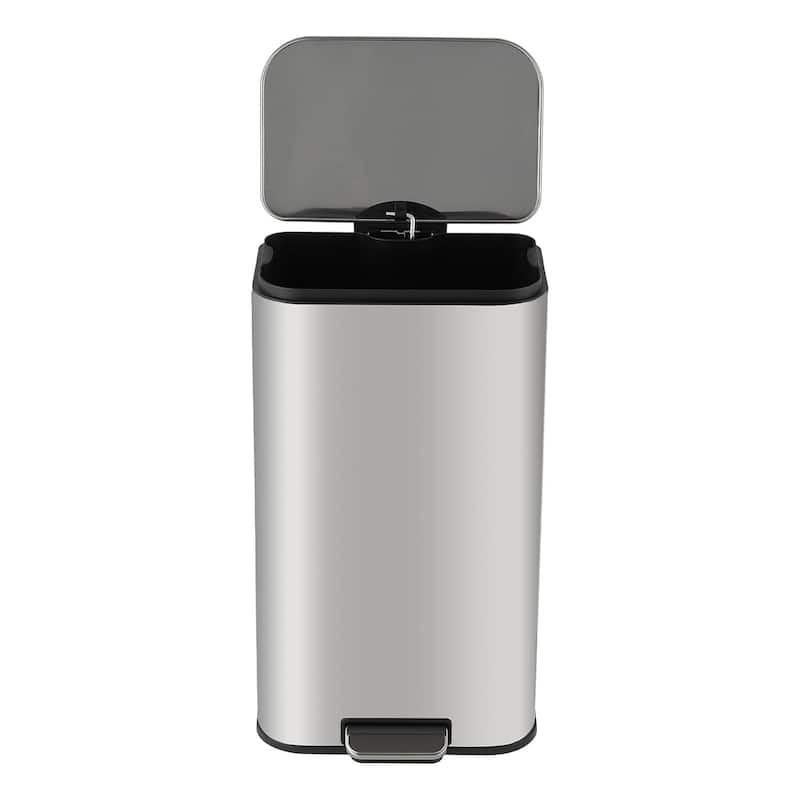 3.2 Gal Soft-Close Lid Stainless Steel Trash Can for Kitchen, Bathroom, Office - Silver