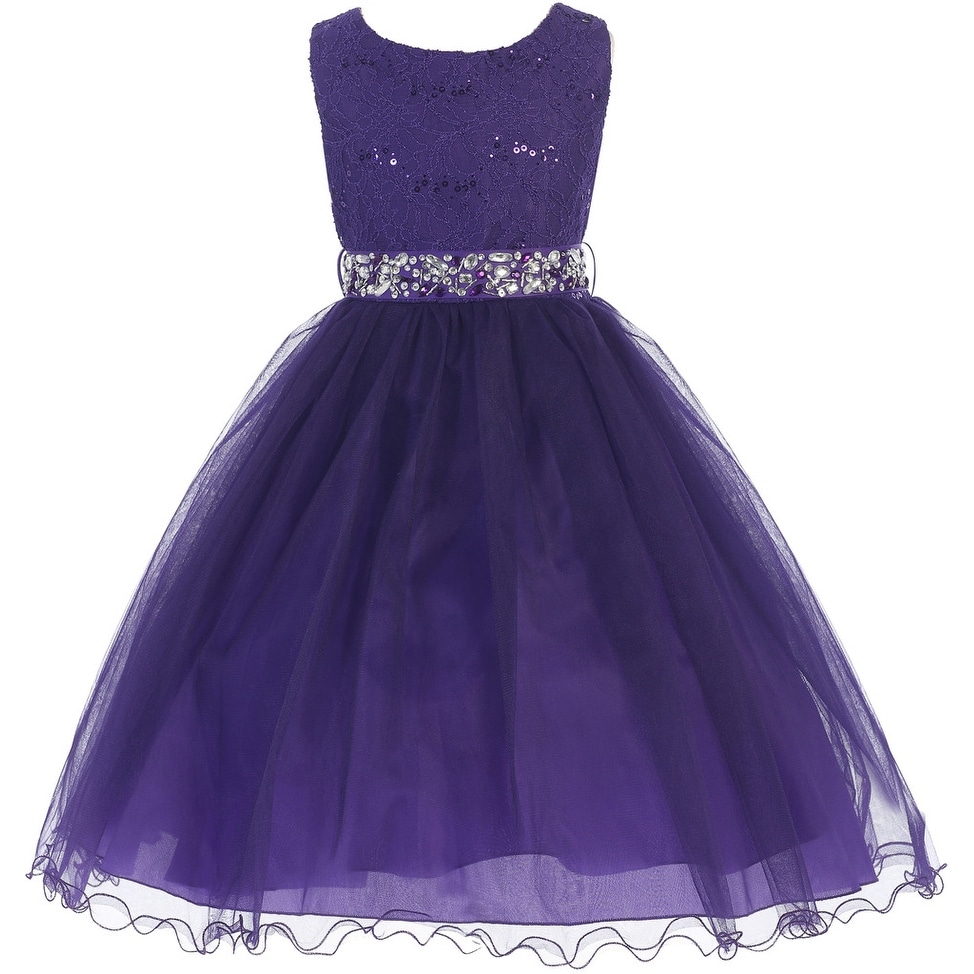Shop Flower Girl Dress Glitter Sequin Top Rhinestone Sash Purple