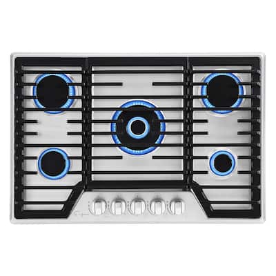 30" Built-in 5 Burners Stainless Steel Gas Cooktop - LPG Convertible - 18,000-BTUs Power Burner - 30 inch