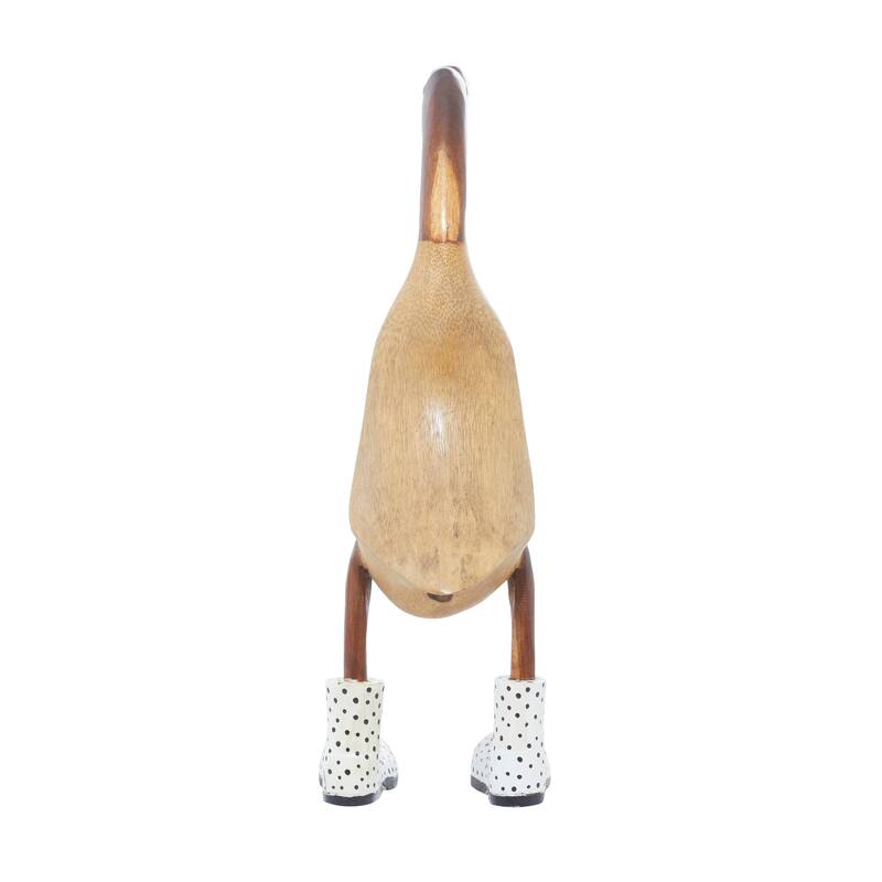 Brown Bamboo Wood Duck Decorative Sculpture (Set of 2)