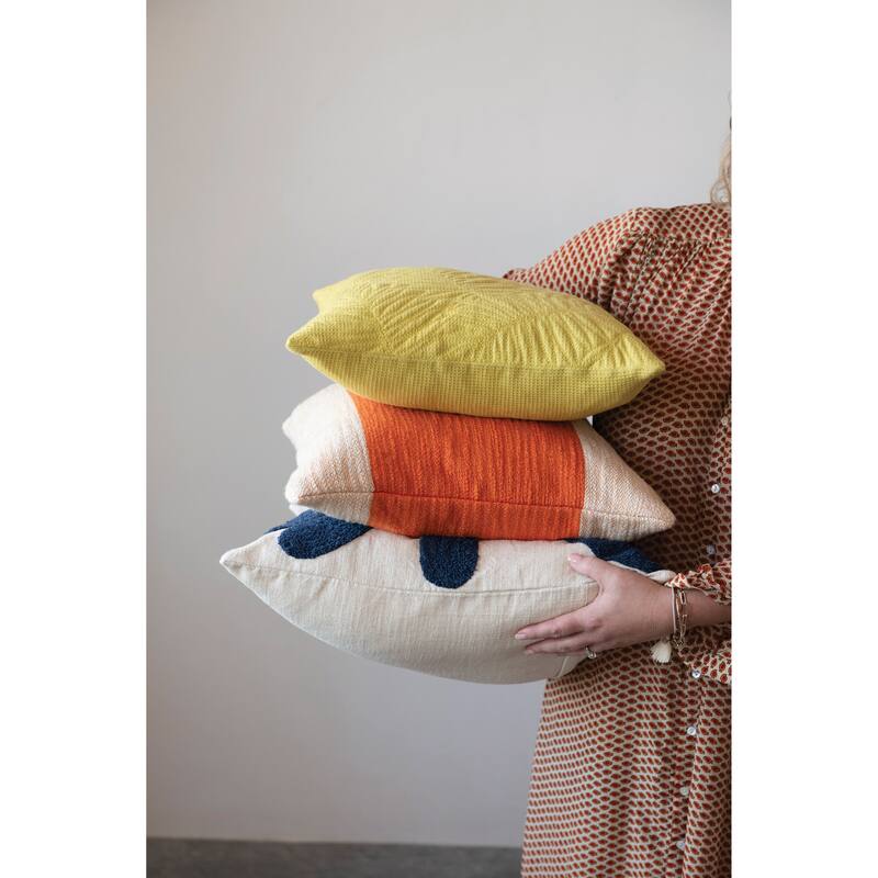 Cotton Pillow with Quilted Fern Frond Pattern