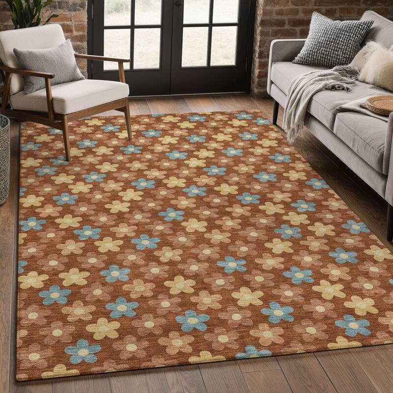 Machine Washable Indoor/ Outdoor Floral Kechi Chantille Rug