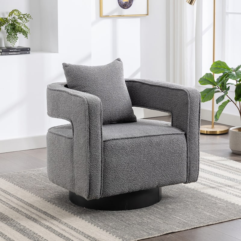 29"W Boucle Upholstered Swivel Armchair Single Sofa - Gray/Metal Base