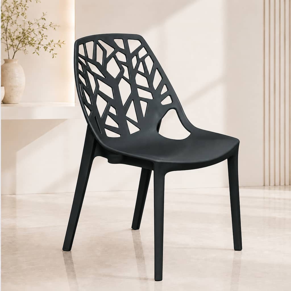Cornelia Tree Grove Cutout Dining Chair, Stackable Waterproof Plastic Indoor Outdoor Patio Side Chair Fully Assembled