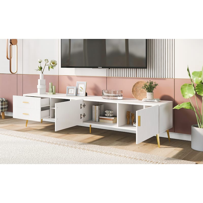 Rectangle TV Stand, Modern Media Storage Console with 2 Drawers, 2 Cabinet, Entertainment Center for Living Room, TVs up to 77"