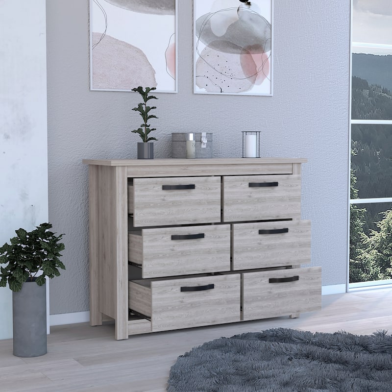6 Drawer Double Dresser for Living Room ,Apartment, Bedroom, Light Gray