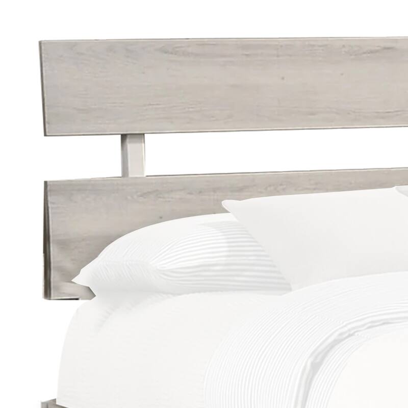 Cuzzy King Platform Bed with Panel Headboard, Low Profile White Wood
