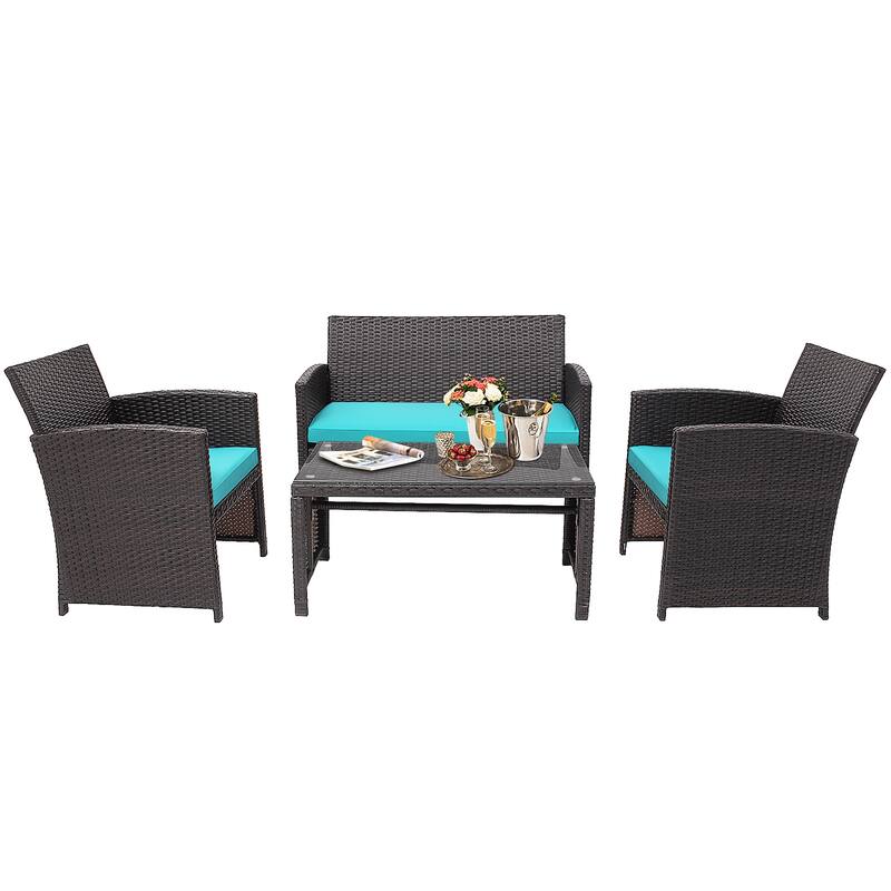 Costway 8PCS Patio Rattan Furniture Set Cushioned Chair Sofa Coffee