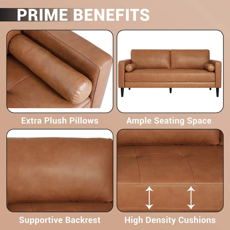 Marisa Genuine Oversized Mid-Century Leather Sofa, Wooden Legs Sectional Sofa, Superior Comfort for Living Room