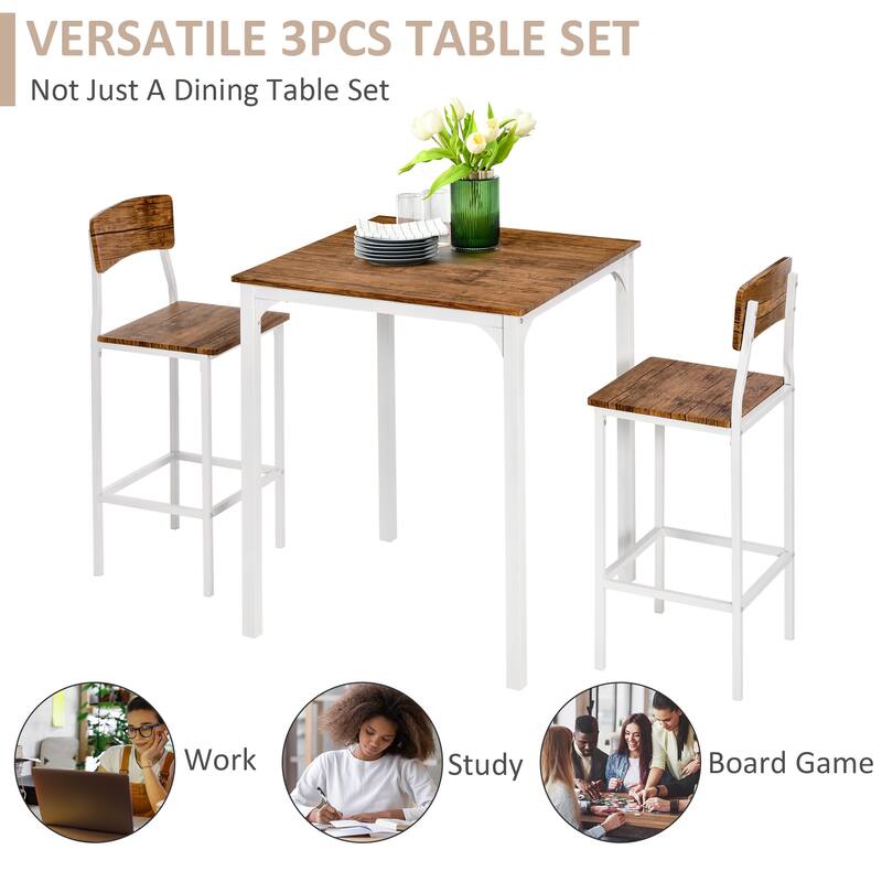 Bistro Table Set Bar Table & Chairs with Steel Legs & Footrests