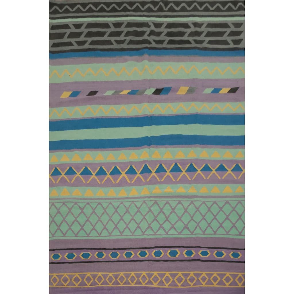 Hand Woven Oriental 100% Wool Carpet Southwestern Tribal Multi-Colored Kilim Area Rug - 12' 4'' X 9' 1''