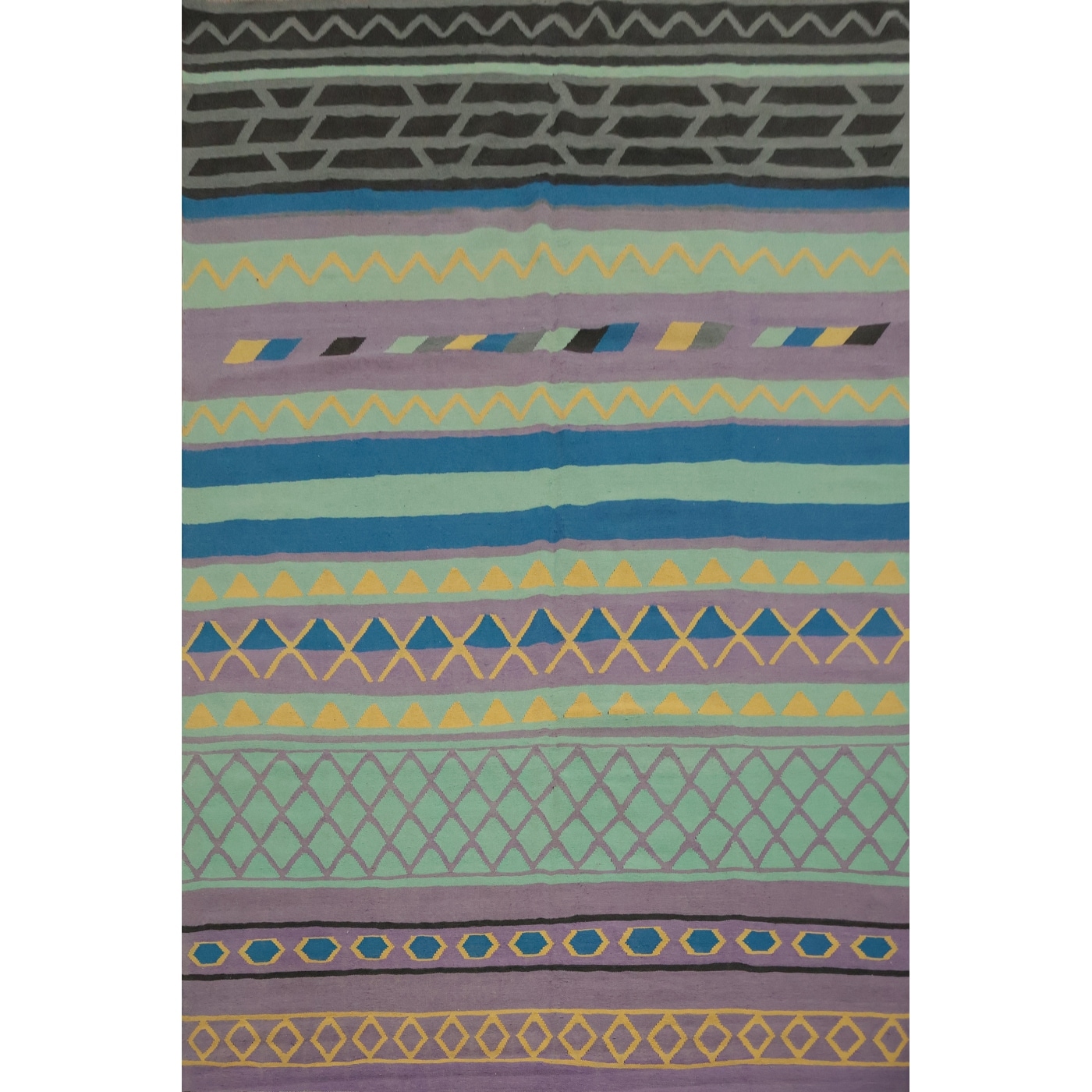 Hand Woven Oriental 100% Wool Carpet Southwestern Tribal Multi-Colored Kilim Area Rug - 12' 4'' X 9' 1''