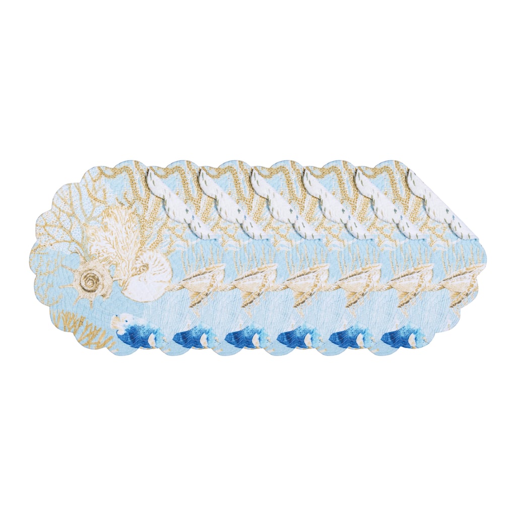 Belmont Reef Reversible Machine Washable Round Scallop Quilt Placemats Set of 6