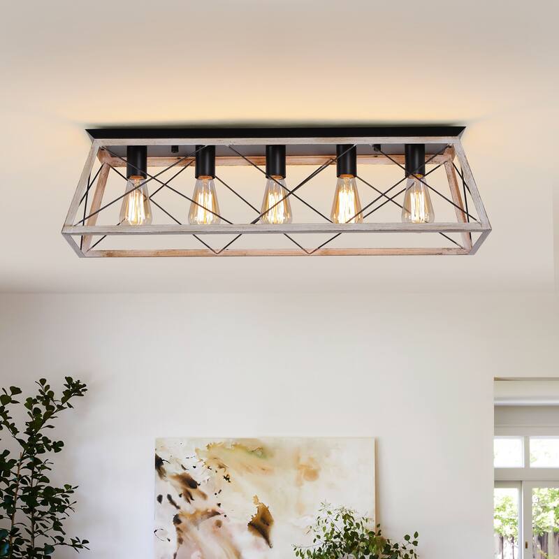 Starsky Farmhouse Rectangular Flush Mount Ceiling Light with Open Cage Design