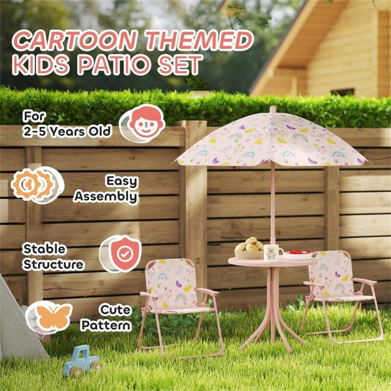 Kids Outdoor Table and Chair Set with Adjustable Umbrella and Steel Frame for Comfortable Seating
