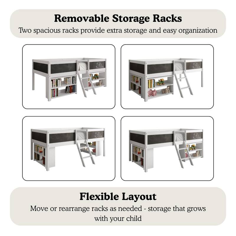 CraftPorch Modern Twin Loft Bed with Storage Rack