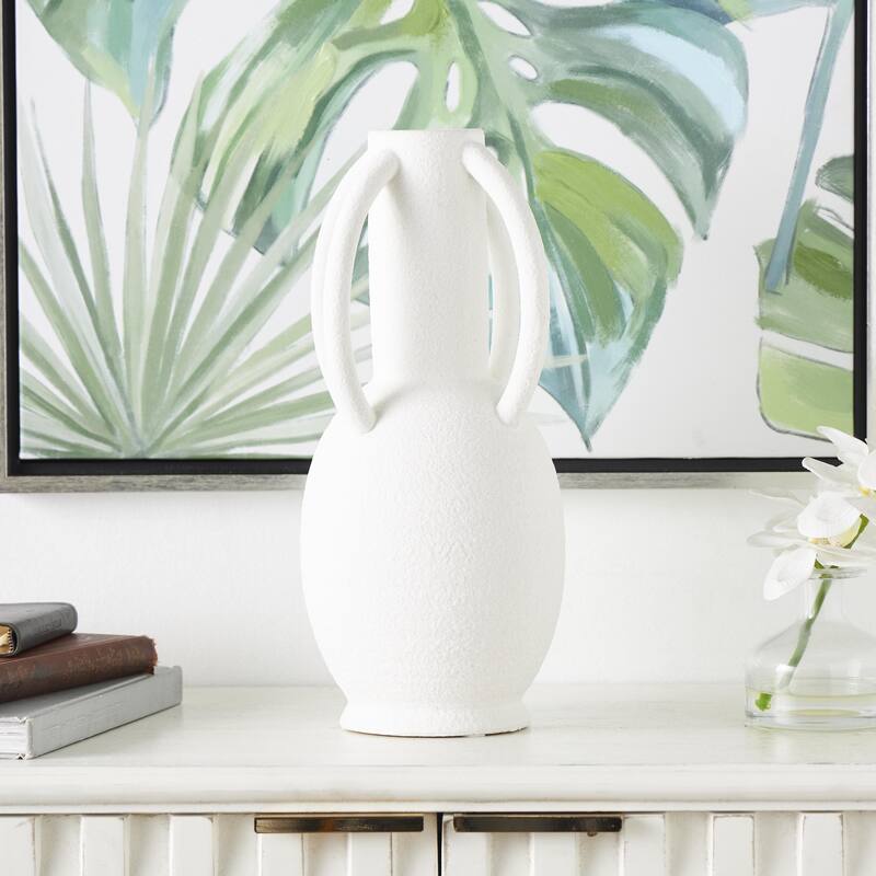 Ceramic Textured Vase with 4 Handles - Cream - Roche River Decor
