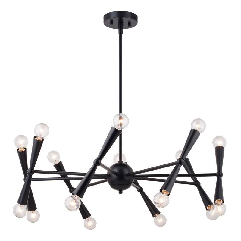 Drake 16-Light 29 in. Wide Matte Black Mid-Century Modern Chandelier, Adjustable Height Hanging Ceiling Pendant Fixture