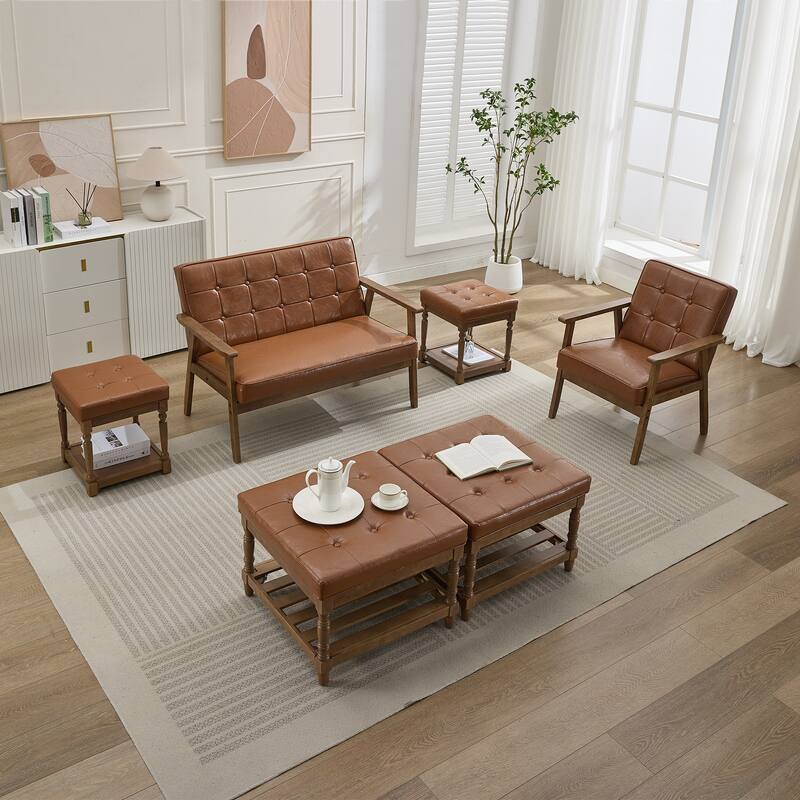 4 Set Coffee Table Versatile Sofa Side Table - 2 Coffee Tables+2 Side Tables - Brown(Faux Leather)