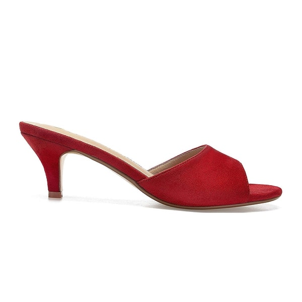 ComeShun Women Low Kitten Heel Mules Slip On Sandals Open Peep Toe Dress Pumps