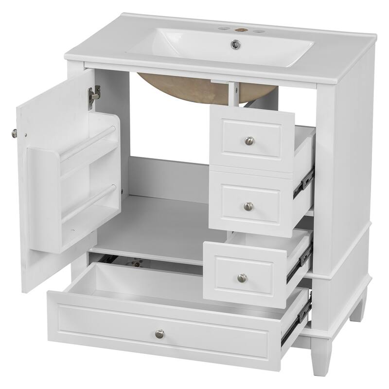 30" Bathroom Vanity with Sink, One Door with Shelf and Three Drawers, Soft Close Door