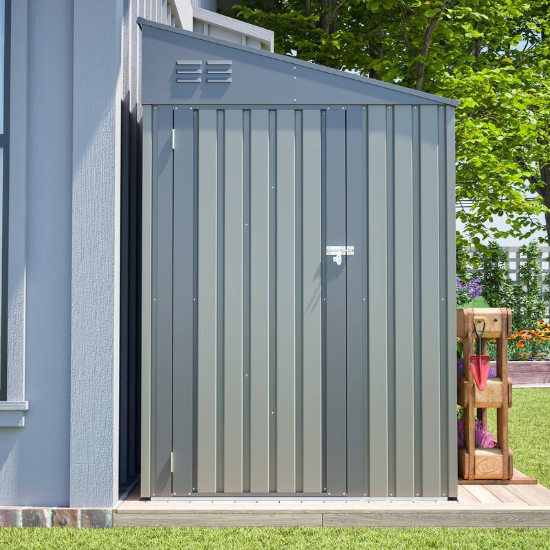 4x7 Foot Lean-To Shed, Heavy-Duty Steel Outdoor Storage for Garden Tools & Bicycles